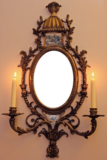Antiker Wandhalter mit Spiegel aus Messing