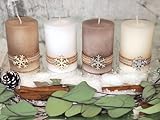 ZauberDeko 4 Adventskerzen Kerzen Stumpenkerzen Holz Weihnachten Tischdeko Braun Beige Wollweiß Weiß Deko - 2