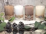 ZauberDeko 4 Adventskerzen Kerzen Stumpenkerzen Holz Weihnachten Tischdeko Braun Beige Wollweiß Weiß Deko - 3