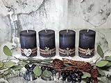 ZauberDeko 4 Adventskerzen Kerzen Stumpenkerzen Grau Silber Holz Weihnachten Advent Deko Tischdeko - 3
