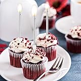 24 Stück Metallisch Geburtstag Kuchen Kerzen in Halter Lange Dünne Geburtstag Kerzen Cupcake Kerzen Hochzeit Kuchen Dekorationen (Silber) - 6