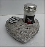 Home3010 Grabschmuck Deko Herz mit Ausschnitt für Grabkerze, Rose, grau-antik 19 cm