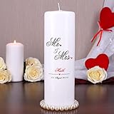 Herz & Heim® Hochzeitskerze – Mr. & Mrs. – mit Aufdruck des Nachnamens und Hochzeitsdatum Weiß - 2