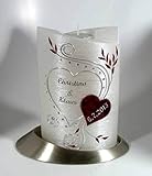 Hochzeitskerze mit Teelichteinsatz Oval 19/13 cm, Silber – 1364 – mit Namen und Datum – Perlmutt-Struktur und Swarovski-Steine – Kerze zur Hochzeit – Brautkerze – Herz - 2