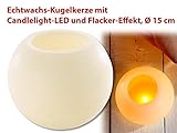 Lunartec LED Echtwachskerze: Echtwachs-Kugelkerze mit Candlelight-LED und Flacker-Effekt, Ø 15 cm (LED-Kerzen Wackeldocht) - 2