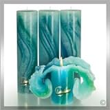 Candela Lotus-Kerze Aquarell Türkis Töne 28 cm
