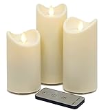 Tronje LED Outdoor-Kerzen Weiß 3er Set 13/15/18cm LED Kerzen Timer Fernbedienung bewegliche Flamme IP44 Hitzebeständig