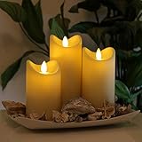 Tronje LED Outdoor-Kerzen Weiß 3er Set 13/15/18cm LED Kerzen Timer Fernbedienung bewegliche Flamme IP44 Hitzebeständig - 2