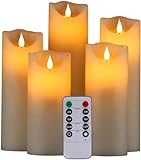 LED Kerzen,Flammenlose Kerzen 250 Stunden Dekorations-Kerzen-Säulen im 5er Set.Realistisch flackernde LED-Flammen 10-Tasten Fernbedienung mit 24 Stunden Timer-Funktion (5 * 1, Ivory)