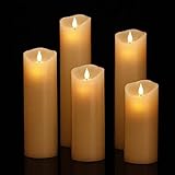 LED Kerzen,Flammenlose Kerzen 250 Stunden Dekorations-Kerzen-Säulen im 5er Set.Realistisch flackernde LED-Flammen 10-Tasten Fernbedienung mit 24 Stunden Timer-Funktion (5 * 1, Ivory) - 2