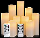 LED Kerzen Set von 9 Flammenlose Kerzen Batteriebetriebene Kerzen H 4 "5" 6 "7" 8 "9" Echtwachssäule Kerzen Flackern mit Fernbedienung und Timer-Steuerung, Elfenbein Farbe