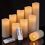 LED Kerzen Set von 9 Flammenlose Kerzen Batteriebetriebene Kerzen H 4 „5“ 6 „7“ 8 „9“ Echtwachssäule Kerzen Flackern mit Fernbedienung und Timer-Steuerung, Elfenbein Farbe - 4
