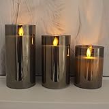 LED Kerzen Glas, Flammenlose Flackernde Kerzen, Fernbedienung mit Timerfunktion Realistisch LED-Flammen, Größe 10 cm / 12,5 cm / 15 cm Hoch, 7,5 cm Durchmesser - 9