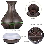 Aroma Diffuser, Aidodo Omasi 400ml Luftbefeuchter Oil Düfte Ultraschall Duft Humidifier Holzmaserung LED mit 7 Farben LED Licht Tragbarer für Babies Kinder Haus Yoga Büro usw - 4