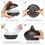 Aroma Diffuser Ultraschall 300ml Holzmaserung luftbefeuchter Vernebler mit 7 farbigen LEDs Leise Öl Diffusor Humidifier mit 30ml/h Feuchtigkeitsabgabe fuer Bad,Yoga,Zuhause,Buero.(1 Jahr Garantie) - 6