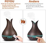 Aroma Diffuser 400ml, PEMOTech Ultraschall Öl Diffusor Holzmaserung Luftbefeuchter Duftzerstäuber Humidifier Aromatherapie Zerstäuber 7 Farben LED Licht Nachtlicht für Babies Kinder Haus Yoga Büro - 2