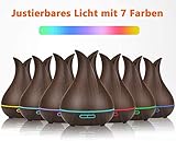 Aroma Diffuser 400ml, PEMOTech Ultraschall Öl Diffusor Holzmaserung Luftbefeuchter Duftzerstäuber Humidifier Aromatherapie Zerstäuber 7 Farben LED Licht Nachtlicht für Babies Kinder Haus Yoga Büro - 4