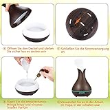 Aroma Diffuser 400ml, PEMOTech Ultraschall Öl Diffusor Holzmaserung Luftbefeuchter Duftzerstäuber Humidifier Aromatherapie Zerstäuber 7 Farben LED Licht Nachtlicht für Babies Kinder Haus Yoga Büro - 7