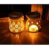 Mucihom 2 Stücke Set Keramik Duftlampe mit Kerzenhalter Weiß Aromalampe Φ 10.5cm x Höhe 11.5cm – Blumen/Stern Design - 7