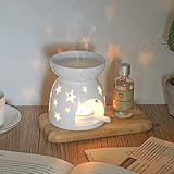 Mucihom 2 Stücke Set Keramik Duftlampe mit Kerzenhalter Weiß Aromalampe Φ 10.5cm x Höhe 11.5cm – Blumen/Stern Design - 4