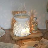 Mucihom 2 Stücke Set Keramik Duftlampe mit Kerzenhalter Weiß Aromalampe Φ 10.5cm x Höhe 11.5cm – Blumen/Stern Design - 5