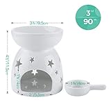 Mucihom 2 Stücke Set Keramik Duftlampe mit Kerzenhalter Weiß Aromalampe Φ 10.5cm x Höhe 11.5cm – Blumen/Stern Design - 6