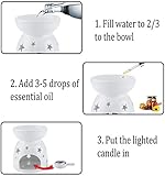Mucihom 2 Stücke Set Keramik Duftlampe mit Kerzenhalter Weiß Aromalampe Φ 10.5cm x Höhe 11.5cm – Blumen/Stern Design - 9