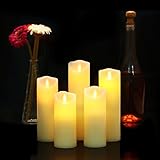 LED Kerzen,Flammenlose Kerzen 12/15/17/20/22CM Set aus 5 Echtwachs mit realistischen tanzenden LED Flammen und 10-Tasten Fernbedienung mit 2/4/6/8-Stunden Timer,300+ Stunden-YIWER (Elfenbein, 5×1) - 2