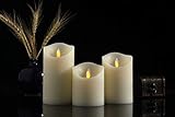 Air Zuker LED Kerzen mit beweglicher Flamme – Echt Flammen Effekt LED Echtwachskerzen mit 10 Key Fernbedienung und Timer [Klassische Stumpenkerze, Elfenbeinfarbe] – 3er Pack - 2