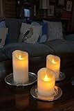 Air Zuker LED Kerzen mit beweglicher Flamme – Echt Flammen Effekt LED Echtwachskerzen mit 10 Key Fernbedienung und Timer [Klassische Stumpenkerze, Elfenbeinfarbe] – 3er Pack - 8