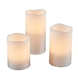 3er Set LED Echtwachs Kerzen flackernd warmweiß silber Timer batteriebetrieben Lights4fun - 7