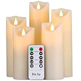 LED Kerzen von Da by, flammenlose Kerze 300 Stunden Batterie Dekorative Kerze 5er Set (14cm, 15.1cm, 16.3cm, 17.7cm, 20cm). Die echt blinkende LED-Flamme ist aus elfenbeinfarbenem Echtwachs gefertigt.