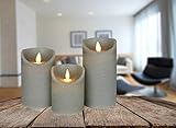 LED Echtwachskerze Kerze viele Farben mit Timer flackender Docht Wachskerze Kerzen Batterie, Farbe:Grau, Größe:15 cm - 3