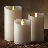 LED-Kerzen von Da by, Flammenlose Kerze 300 Stunden Batterie Dekorative Kerzen Set 3 (10cm, 12.8cm, 15.2cm). Die echt blinkende LED-Flamme ist aus elfenbeinfarbenem Echtwachs gefertigt. 10-Tasten-Fern - 2