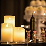 LED-Kerzen von Da by, Flammenlose Kerze 300 Stunden Batterie Dekorative Kerzen Set 3 (10cm, 12.8cm, 15.2cm). Die echt blinkende LED-Flamme ist aus elfenbeinfarbenem Echtwachs gefertigt. 10-Tasten-Fern - 6