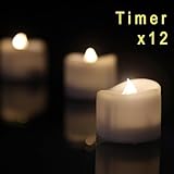 LED Kerzen, eLander LED Tee Lichter flammenlose Kerzen mit Timer, Automatikmodus: 6 Stunden an und 18 Stunden aus, 3.2×3.6 cm, [12 Stück, Warm-weiß] - 2