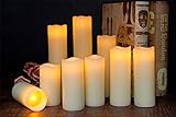 Eldnacele Flickering Flammenlose Kerzen Säule LED-Kerzen mit Fernbedienung Timer Set von 9 (H 4″5″ 6″7″ 8″9″ x D 2,2″) Echtwachs Batterie betrieben Kerzen, Elfenbein - 7