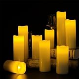 Eldnacele Flickering Flammenlose Kerzen Säule LED-Kerzen mit Fernbedienung Timer Set von 9 (H 4″5″ 6″7″ 8″9″ x D 2,2″) Echtwachs Batterie betrieben Kerzen, Elfenbein - 6