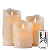 Air Zuker 3er LED Flammenlose Kerzen Tropfenförmige batteriebetriebene Kerzen Säule Echtwachskerzen mit Timer und 10 Tasten Fernbedienung, höhe 4 "5" 6 " für Dekorations zB. Party, Hochzeit, Tisch