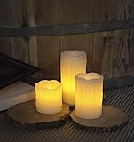 Smart Planet® hochwertige flackernde LED Kerzen Wachs 3er Set in weiß – schöne Wachs Details – Licht warmweiß – 5/7/ 10 x 5 cm - 2