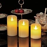 LED Flammenlose Kerzen4″5″ 6″Set von 3 echten Wachs nicht Kunststoff Säuleneinschließlich Realistische Tanzen LED Flames und 10-Tasten-Fernbedienung mit 2/4/6/8-Stunden-Timer-Funktion (3 * 1) - 3