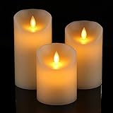LED Kerzen,Flammenlose Kerzen 4/5/6inch Set aus 3 Echtwachs mit realistischen tanzenden LED Flammen und 10-Tasten Fernbedienung mit 2/4/6/8-Stunden Timer,300+ StundenYIWER (Elfenbein, 3×1) - 2