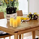 LED Kerzen,Flammenlose Kerzen 4/5/6inch Set aus 3 Echtwachs mit realistischen tanzenden LED Flammen und 10-Tasten Fernbedienung mit 2/4/6/8-Stunden Timer,300+ StundenYIWER (Elfenbein, 3×1) - 4