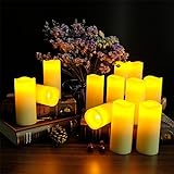 Eldnacele flammenlose Kerzen flackernde echte Wachs batteriebetriebene LED-Säule mit Fernbedienung und Timer Kerzen Elfenbein Set von 12 (D2.2″X H5″) warmes weißes Licht für die Dekoration - 4