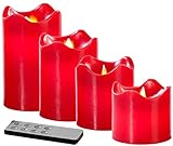 Britesta LED Wachskerzen: 4 Echtwachskerzen mit beweglicher LED-Flamme, abgestuft, rot (Elektrische Kerzen)