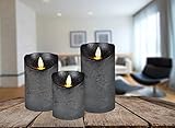LED Echtwachskerze Kerze Farbauswahl Timer flackernde Wachskerze Kerzen Batterie, Farbe:Anthrazit, Größe:12.5 cm - 3