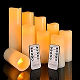 LED Kerzen,TEECOO Flammenlose Kerzen,Φ 5.5CM x H 12CM 15CM 17CM 20CM 22CM Set von 5 echten Wachs-Säule Nicht Kunststoff mit 10-Tasten Fernbedienung Timer 300+ Stunden (5, Elfenbein)