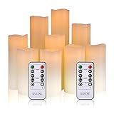 LED Kerzen,TEECOO Flammenlose Kerzen,Φ 5.5CM x H 12CM 15CM 17CM 20CM 22CM Set von 5 echten Wachs-Säule Nicht Kunststoff mit 10-Tasten Fernbedienung Timer 300+ Stunden (5, Elfenbein) - 4