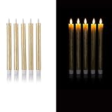 DbKW (Gold Metallic) 5er Set LED Stabkerzen in Echtflammen-Optik mit Fernbedienung und 4/8 Stunden Timer aus Echtwachs. Neustes Modell! Flackereffekt und Standlicht. Tafelkerzen Kerzen - 3