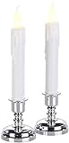 Britesta LED-Tafelkerzen: 2er-Set LED-Stabkerzen mit silbernem Kerzenständer, flackernde Flamme (Dinnerkerzen)
